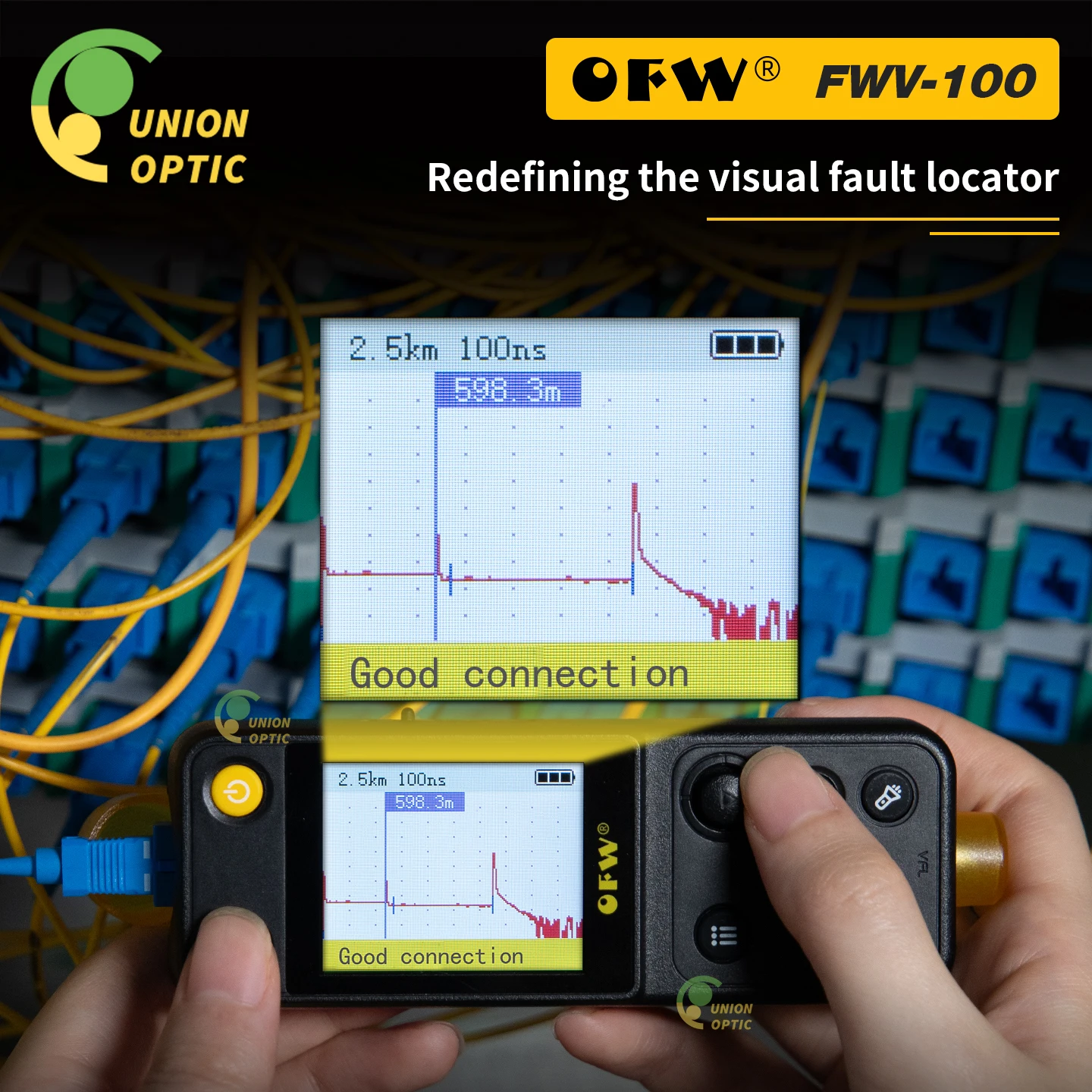 OFW 2025 FWV-100 Buscador de fallos ópticos de 20 KM Reflectómetro óptico dominio de tiempo VFL Medidor de prueba de punto de interrupción FTTB FTTH, Ranger de fibra