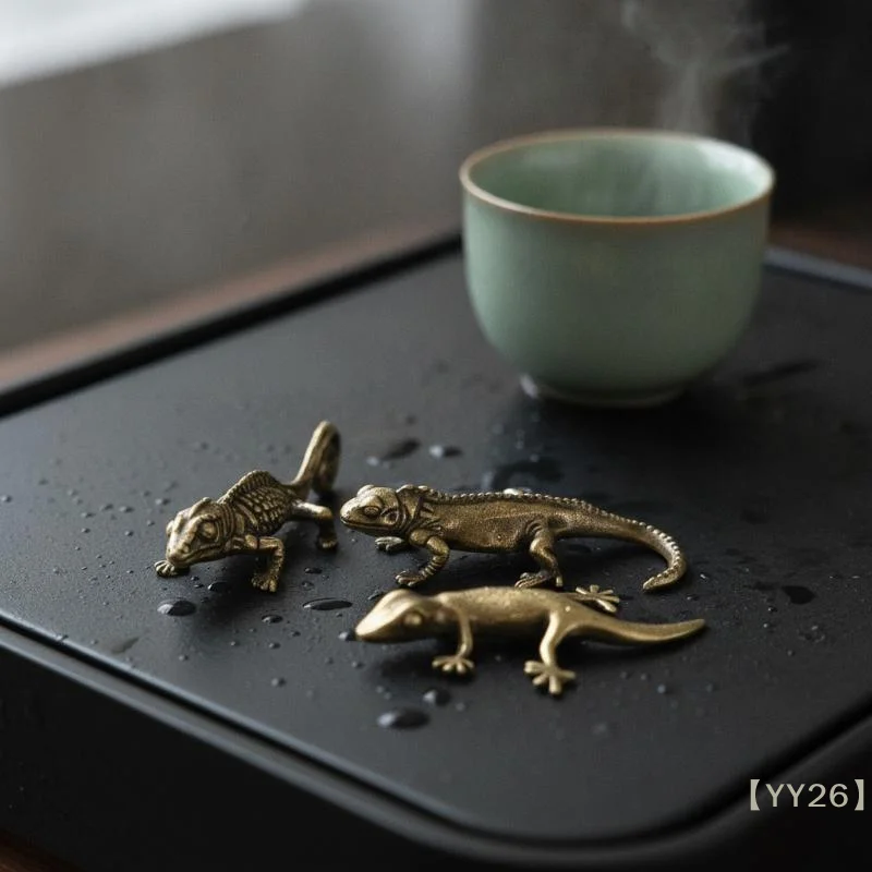 【YY26】Vintage Alloy Lizard Figurine Antique Bronze Desktop Ornamen for Bookshelf, Potted Plant & Collection