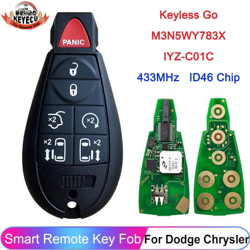 KEYECU Fobik IYZ-C01C Keyless Go For 2011-2019 Chrysler Town Country Dodge Caravan Jeep Key Remote 434MHz 5026591AK ID46 Chip