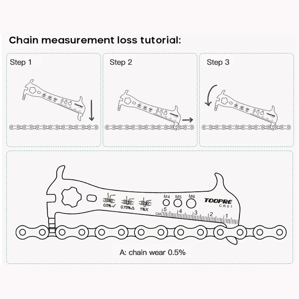 6 In 1 Mountain Bike Chain Measuring Ruler 8/9/10/11/12 Speed Bicycle Chain Abrasion Checker Chain Gauge Caliper Test Tool