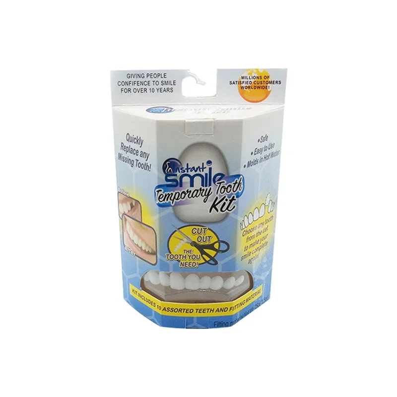 Sombra Natural folheado superior para os dentes branqueamento, sorriso instantâneo Comfort Fit flexível, 3 chaves e adesivos