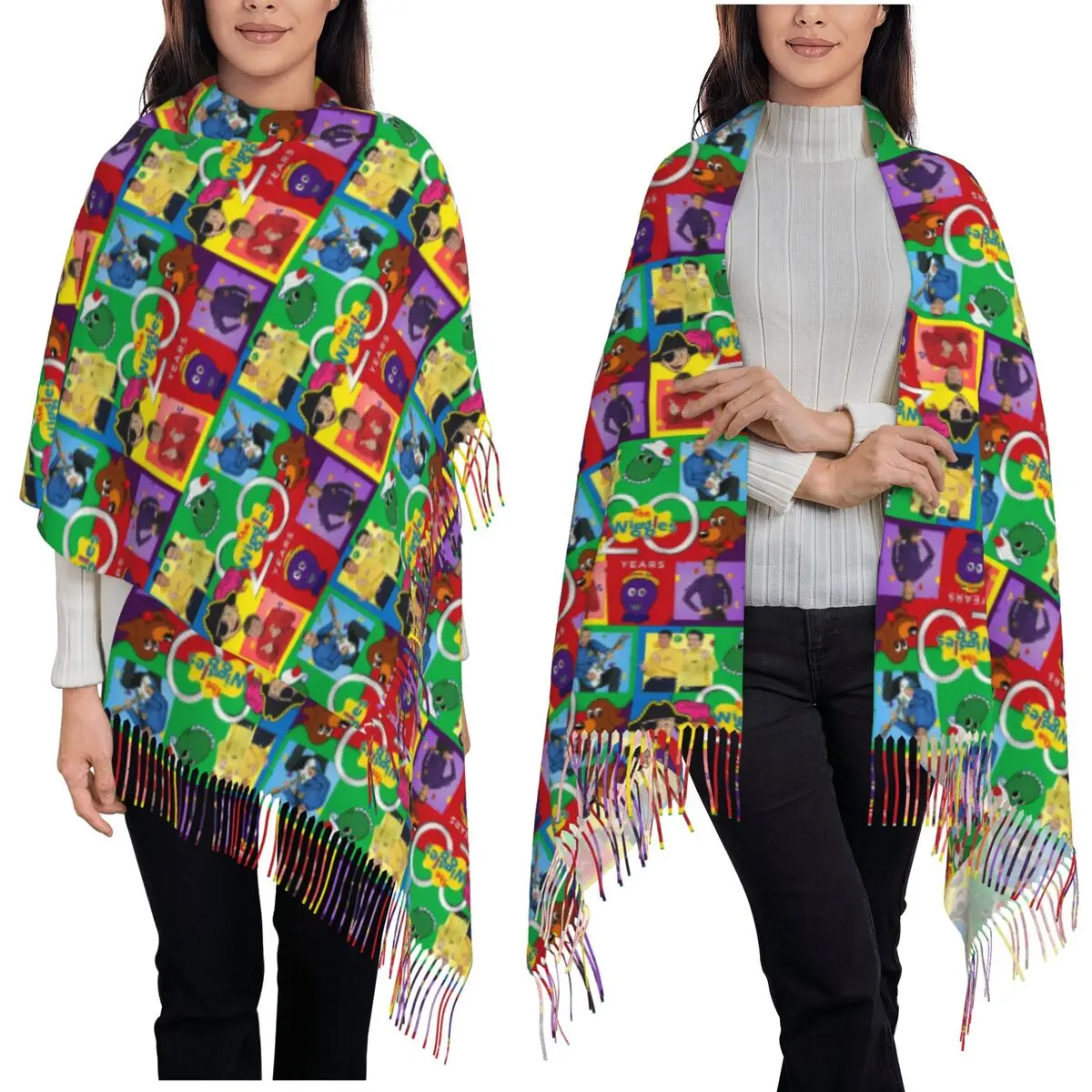 The Wiggles Tv Show Music Band Scarf Tassel Scarves for Women Soft Warm Shawls and Wraps Large Fall Winter Shawl Wrap