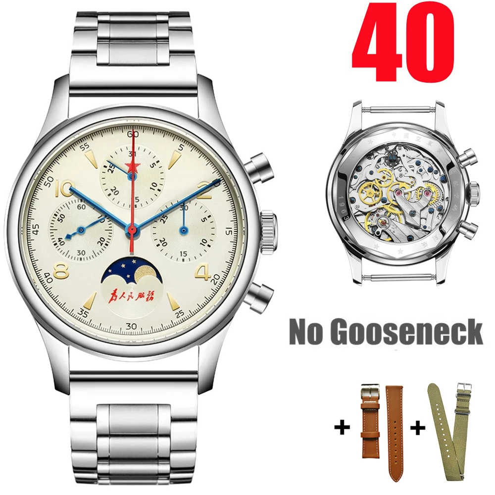 SEAKOSS 1963 Seagull Movement Moon Phase Chronograph Mechanical Watches Sapphire Men Watch Pilot Multi-Function Calendar Clocks