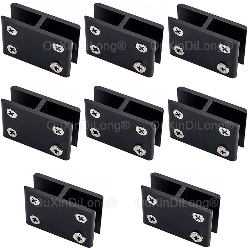 

8PCS Aluminum Alloy 180 ° Glass Clamps Glass-to-Glass Holder Connecting Glass Clips On Both Sides Panels for 4-20mm Black GF1358