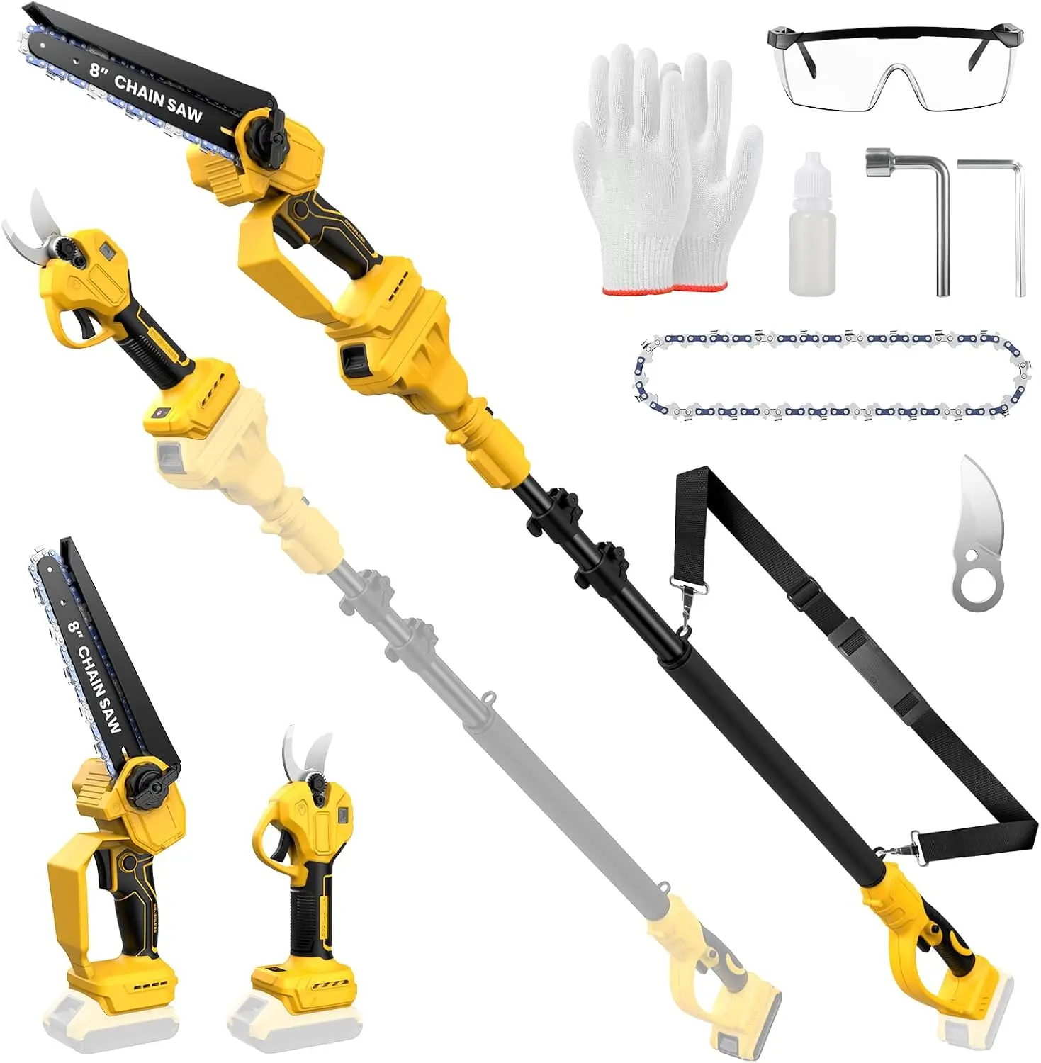 Cordless Pole Saw Electric Pruning Shears Combo 20V Battery Brushless 8 Inch Mini Chainsaw 158 FT Max Reach Tree Trimmer Branch