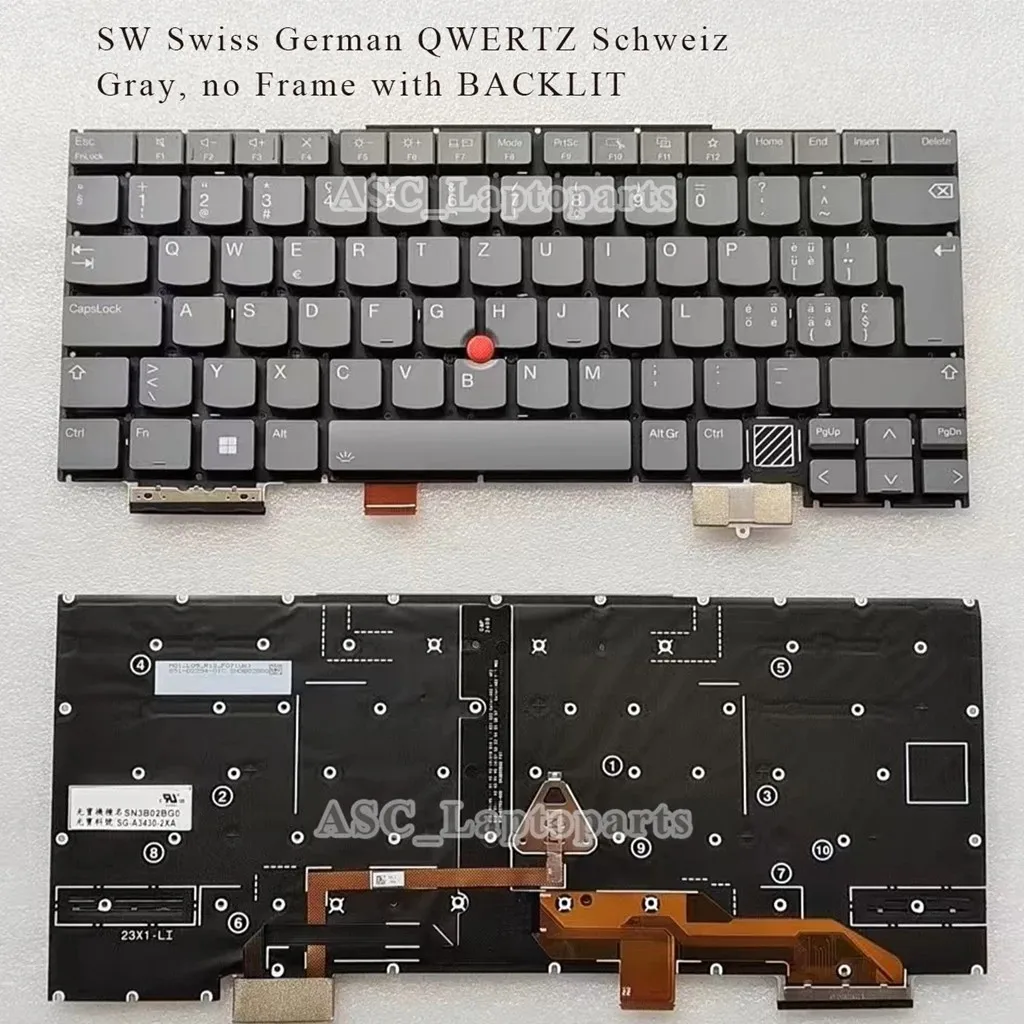 New JP Swiss UK US QWERTY Keyboard for Lenovo ThinkPad X1 Carbon 12th Gen 2024 Type 21KC 21KD Black Without Frame, BACKLIT view 3