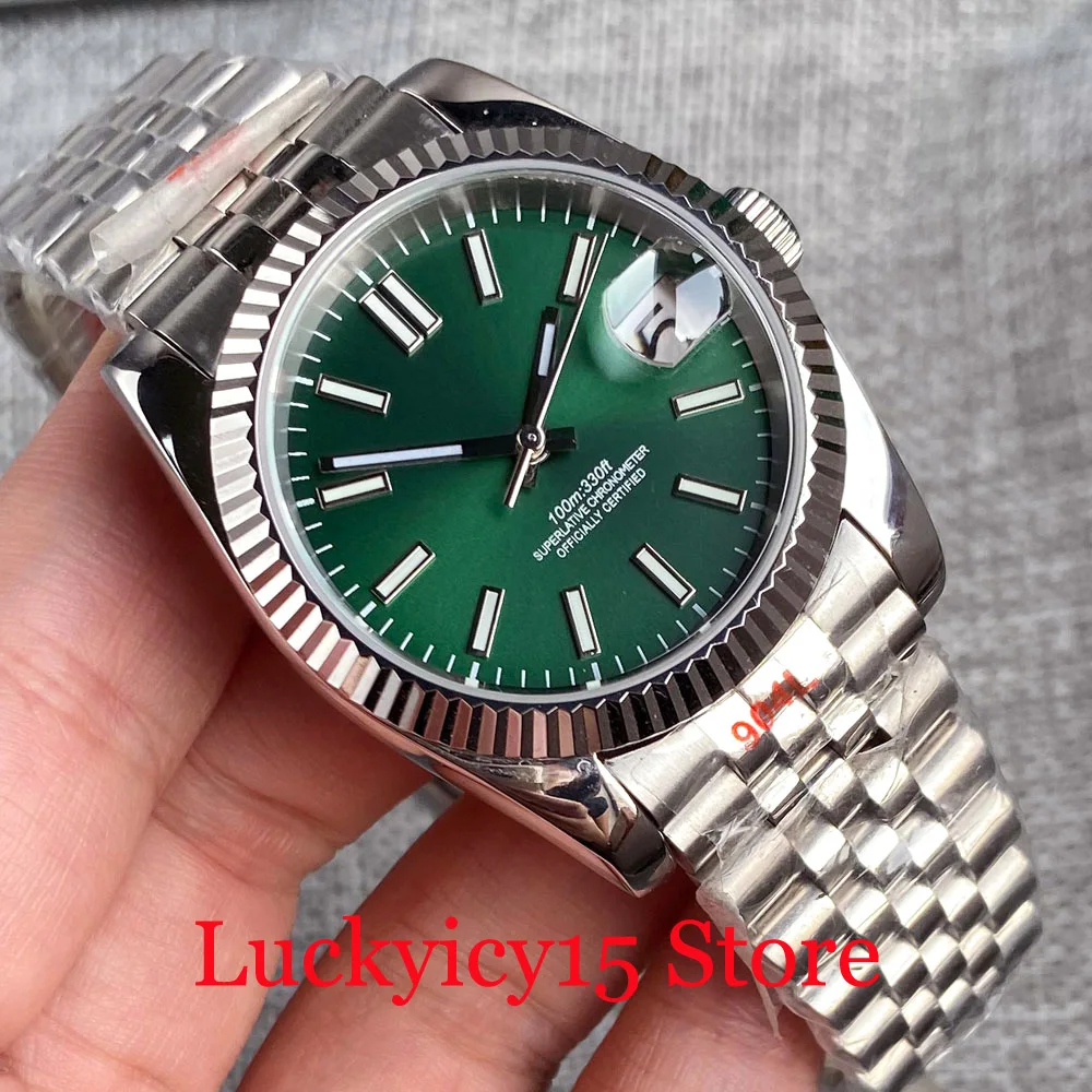 

Fluted Bezel Case Tandorio 36mm 39mm 200m Waterproof Red/Green Dial Automatic NH35A Movement Men Watch Glass Back Sapphire Glass