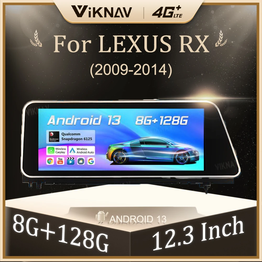 

Автомобильная магнитола на Android 13, 12,3 дюйма, для LEXUS RX 2009-2014, GPS-навигация, автомобильная стереосистема Carplay, мультимедийный плеер, головное устройство