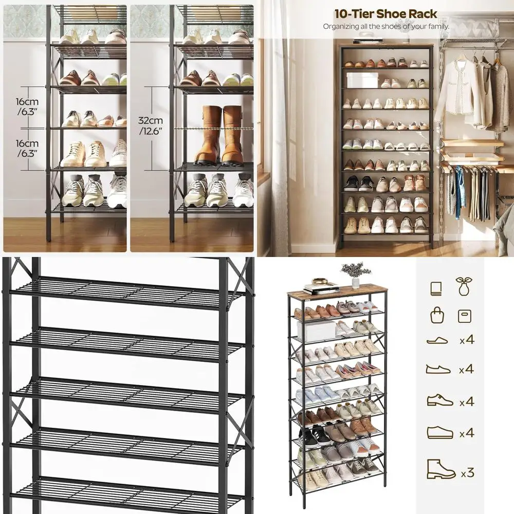 

40-Pair Shoe Organizer Rack, Durable & Stable, Great for Home, Dorms, Rustic Brown SS10BR