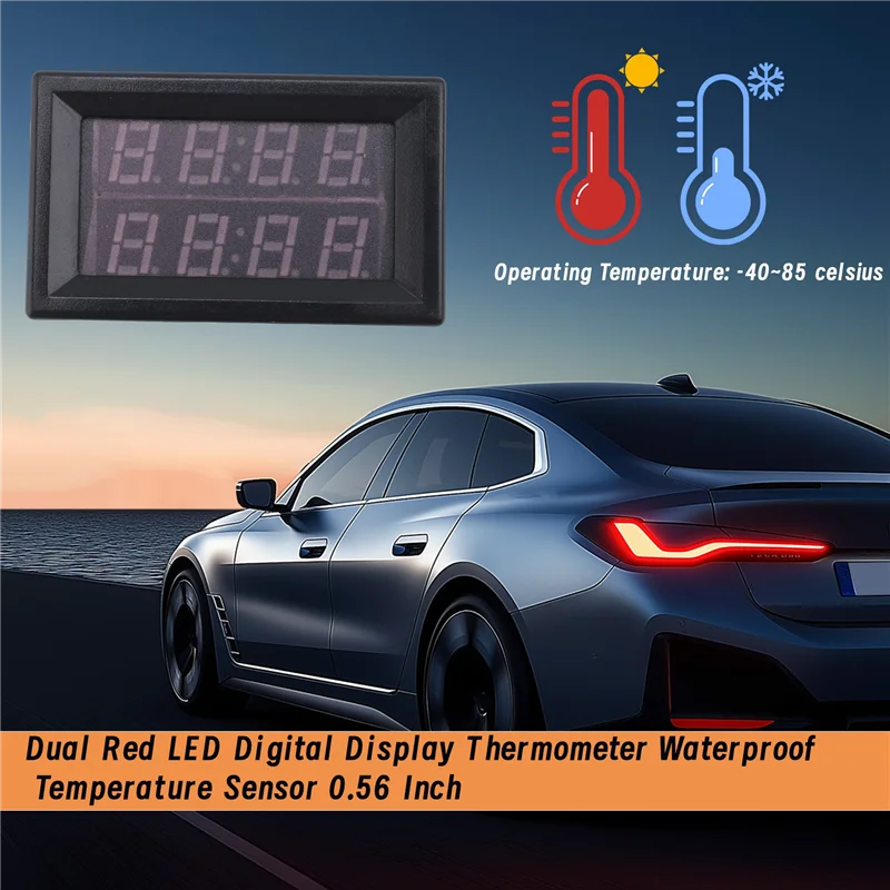 (Guaranteed) Dual Red LED Digital Display Thermometer Waterproof Temperature Sensor 0.56 Inch