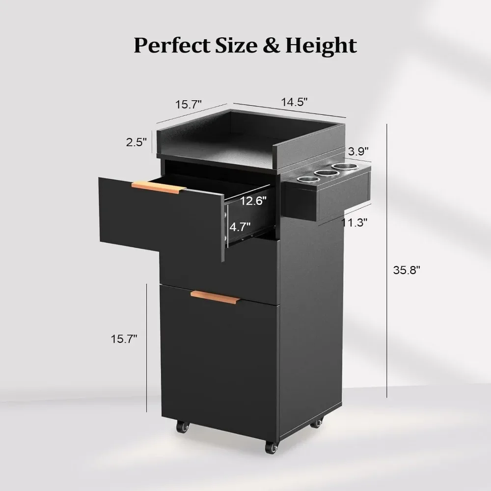 Салонный столик-тележка с колесами, 1 шкаф для хранения и 2 ящика, тележка для волос для парикмахерской, портативная станция-Органайзер