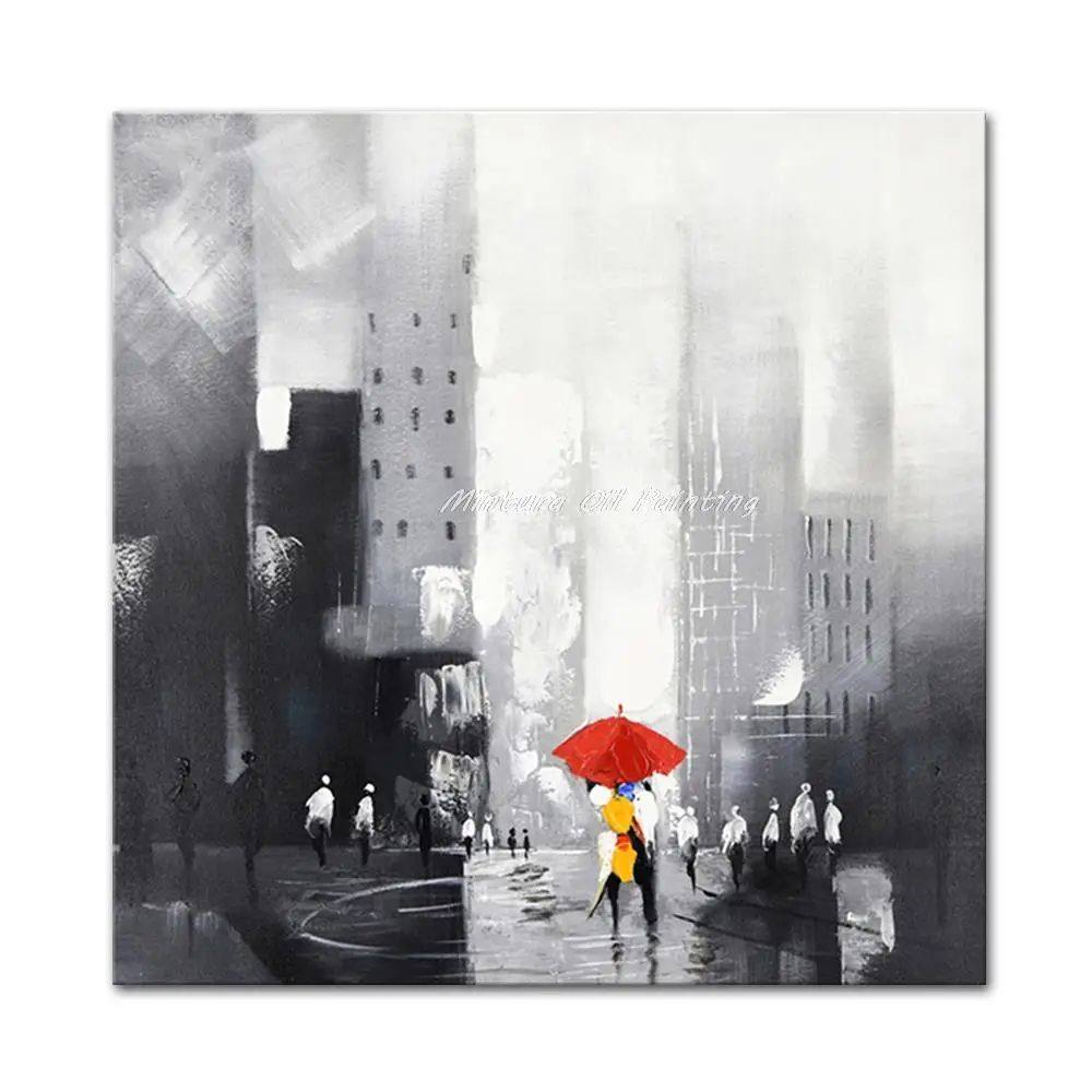 Mintura Handpainted Modern Oil Painting on Canva Wall Art,Picture for Living Room City Street And Pedestrians,Home Decor Artwork