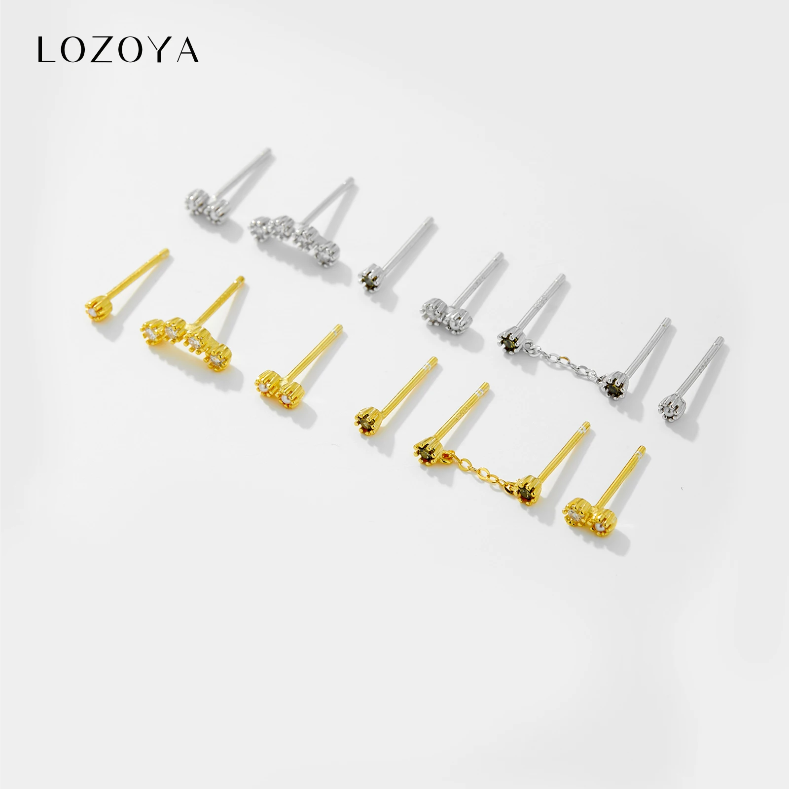 

LOZOYA 925 Sterling Silver 3pcs/Set Pearl Light Green White Zircon Tide Stud Earring Piercing Women 2026 Fine Jewelry Gift
