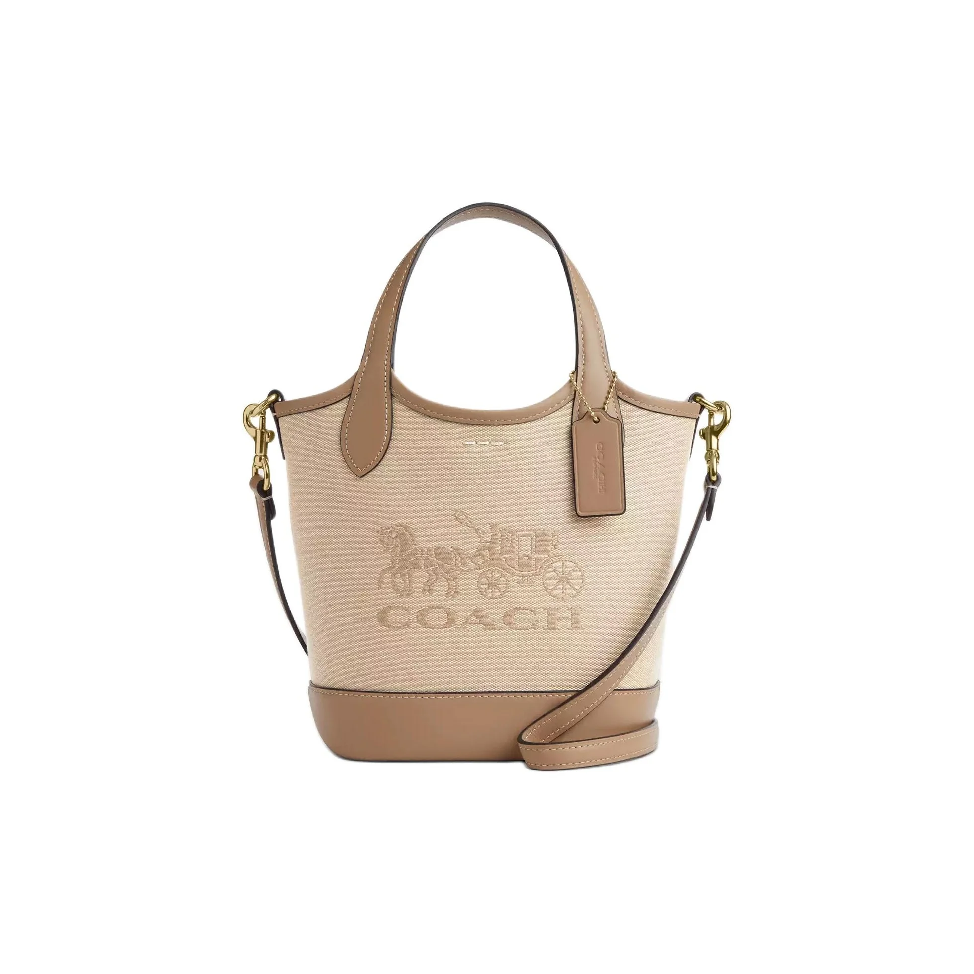 COACH Hanna Fabric 18 Bucket Bag, Shoulder Bag, Crossbody Bag, Handbag Small Women's Dark Natural CAK95-IMLG6