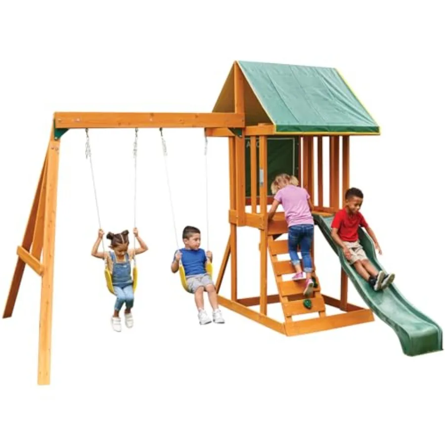 

Exclusive Appleton Wooden Swing Set for Natural Finish Durable Wood Construction Safe and Stylish Outdoor Play Equipment