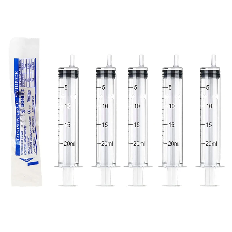 Seringue en plastique de 20ml, 50 paquets, emballée individuellement, stérilisée pour la distribution industrielle, les laboratoires scientifiques, l'alimentation des animaux de compagnie