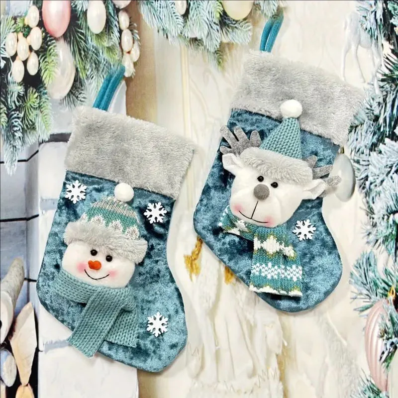 3pc Christmas Decorations Candy Socks Embroidery Old Man Christmas Stockings Christmas Children Gift Stockings Gift Bag Pendant