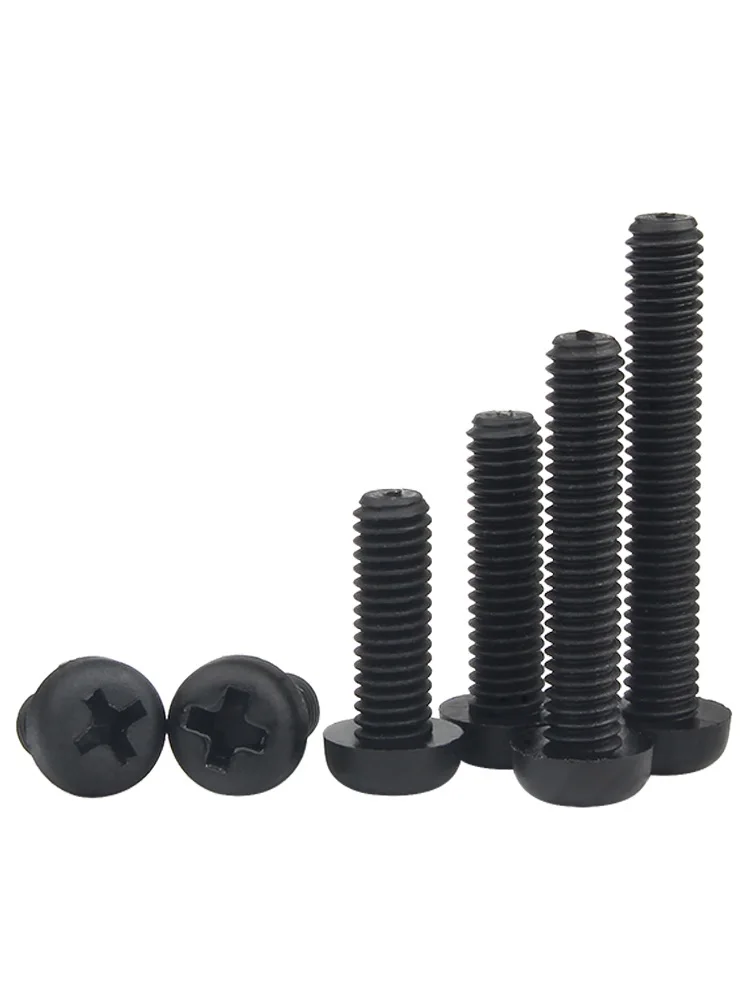 Weiyi 10/20/30/50 Stück M2 M2.5 M3 M4 M5 M6 M8 Schwarze Nylon-Kunststoff-Kreuzschlitzschrauben mit Flachkopf – Detail 3