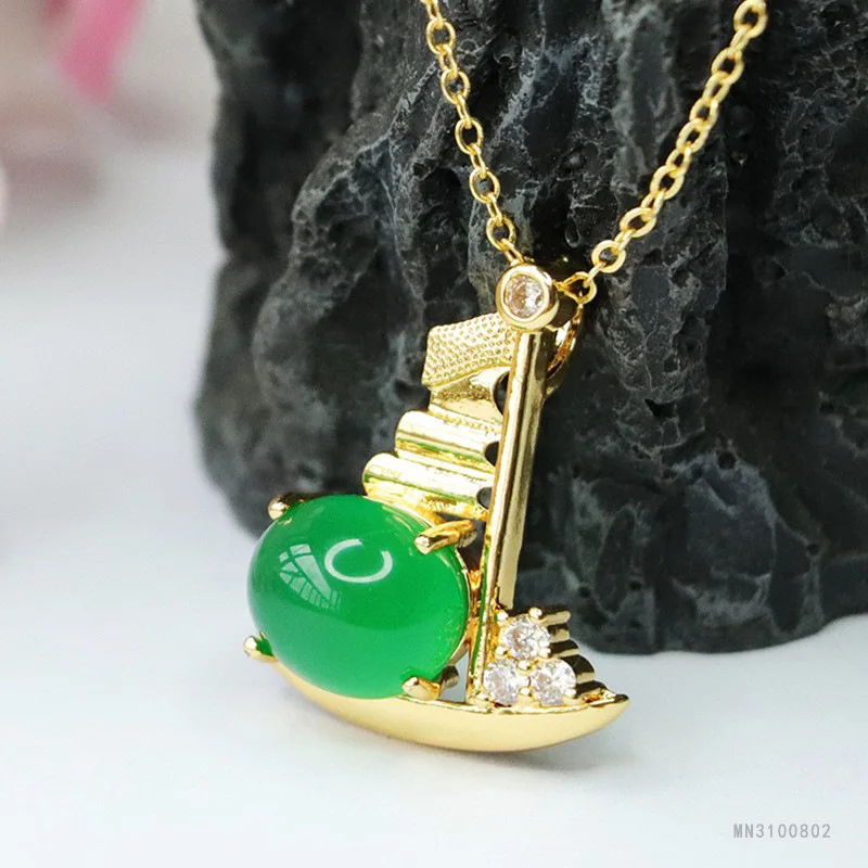 

Chalcedony Green Pendant Emperor Green Agate Sailing Necklace