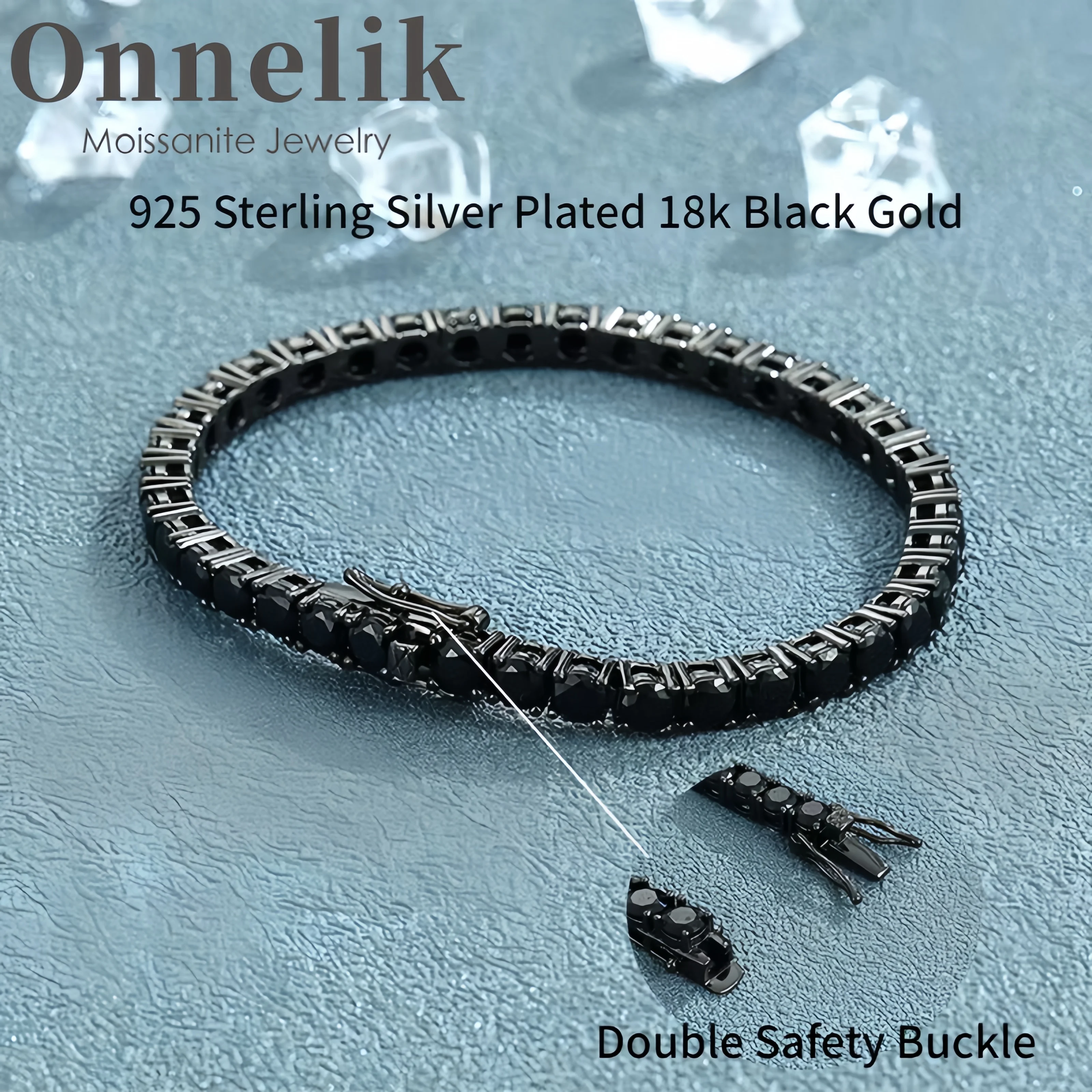 

Onnelik черный муассанит S925 стерлингового серебра 18 карат черный/белый золотой теннисный браслет для женщин свадебная вечеринка подарок на день рождения