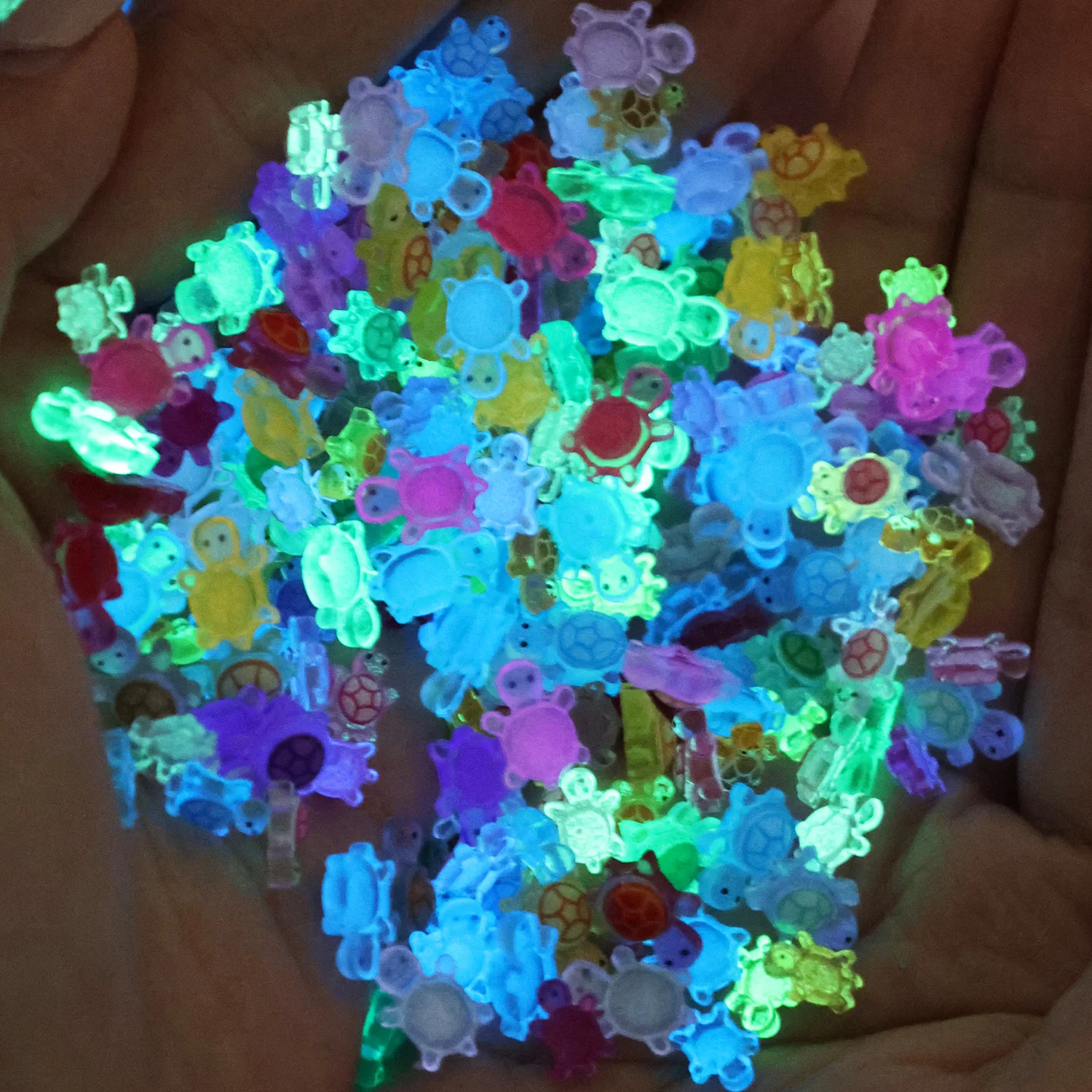 100Pcs Cartoon 3D Luminous Turtle DIY Night Glow Miniature Figurines Dopamine Colored Mini Resin Animals Fairy Garden Decoration