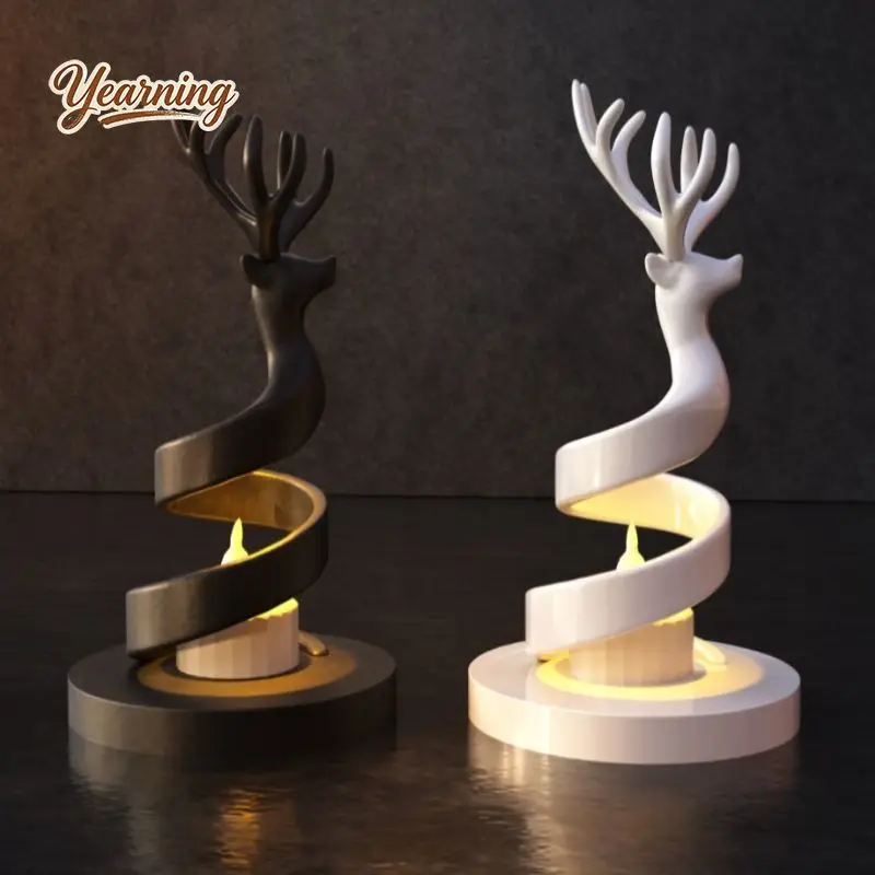 

3D Printed Spiral Elegant Reindeer Candle Holder Home Fireplace Desk Christmas Decor Statue