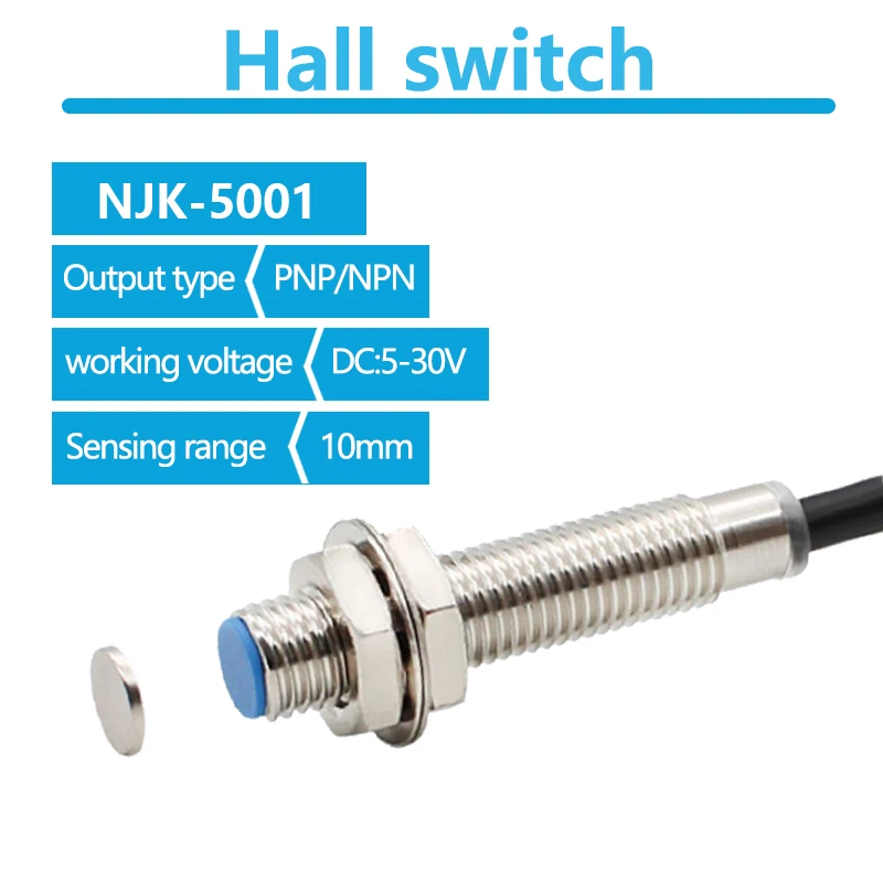 10MM Sensing Distance M8 NJK-5001 DC 5-30V Three Wires Hall Magnetic Induction Proximity Sensor Switch