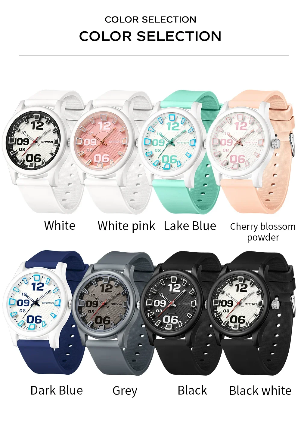 SANDA 3252 Top Popular Student Quartz Watch Fashion Simple Waterproof Silicone Tape Children's Quartz Watches