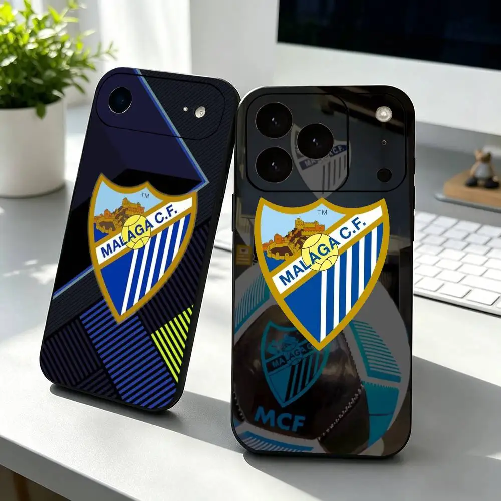 Funda para Teléfono M-Malaga CF con Diseño de Fútbol para iPhone 17, 16, 15, 14, 13, 12, 11 Plus, Pro Max, Otros, Cubierta Negra Suave