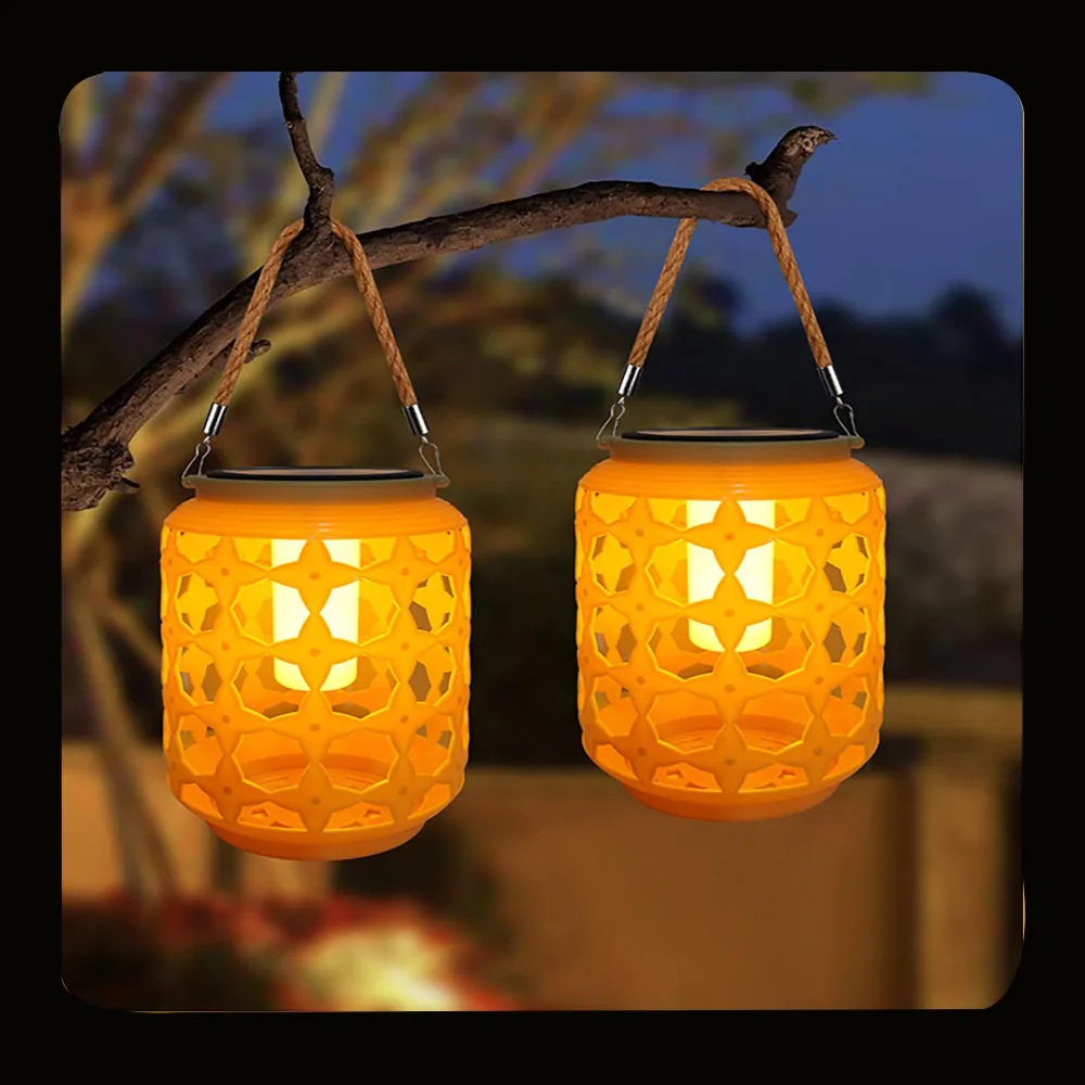 LED solar imitation rattan lantern pendant light plastic material waterproof solar outdoor camping tree garden party terrace dec