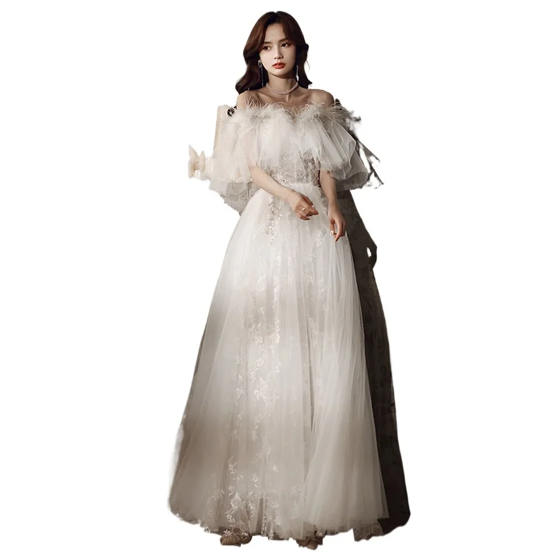 2026 Nuovo abito da sera bianco estivo da donna, compleanno monospalla alla moda da donna dimagrante, abito da banchetto per ospiti di celebrità