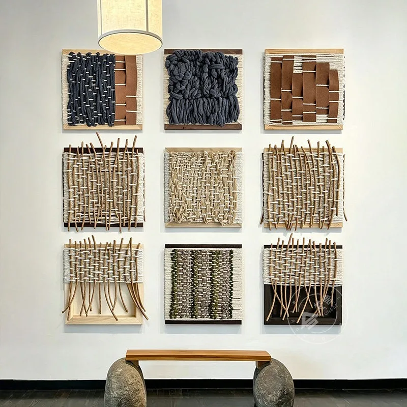 Wabi Sabi 3D Hand Woven Wall Hanging Set, Premium Rope Art Decor for Homestay Hotel Hallway Entryway