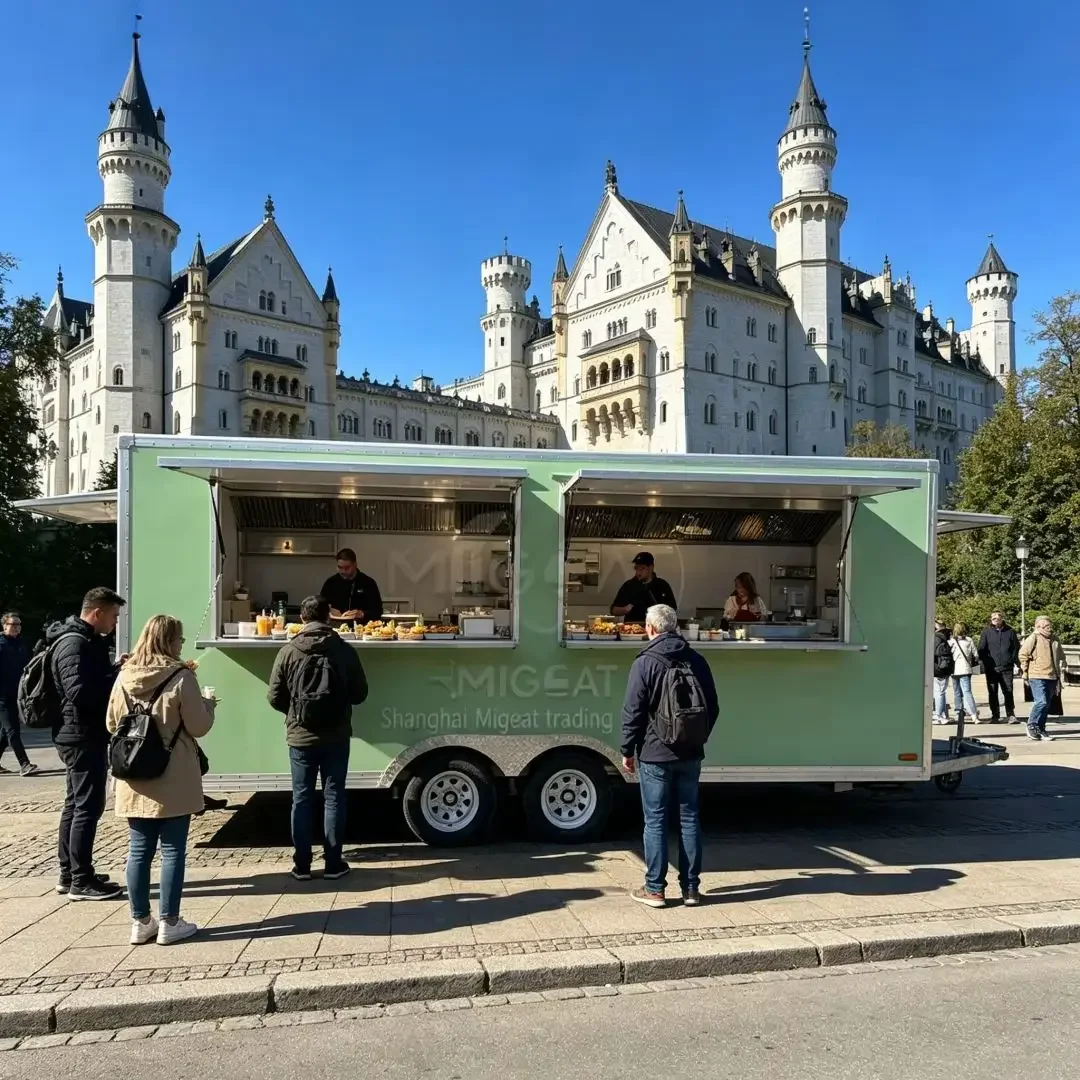 Prebuilt Mint Green Food Trailer Custom Mobile Cart for BBQ Fried Food Food Truck Festival & Catering Rental