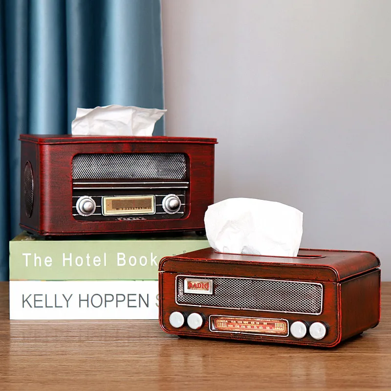 

Винтажная радиоуправляемая коробка для салфеток, коробка для хранения бумаги, железный держатель для бумаги ручной работы, креативные украшения для дома, коробка для салфеток, украшения