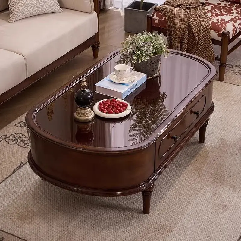 medieval style solid wood coffee table TV cabinet combination living room furniture French retro glass storage coffee table