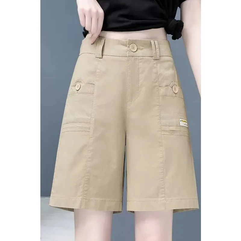 

Women's High Waist Cargo Shorts Summer Casual Straight Leg Solid Color Workwear Shorts