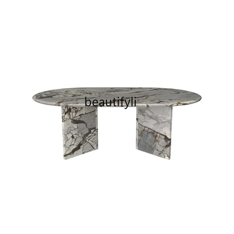 

Q Nordic Natural Marble Tea Table Villa Model House Elephant White Tea Table Oval Conference Table