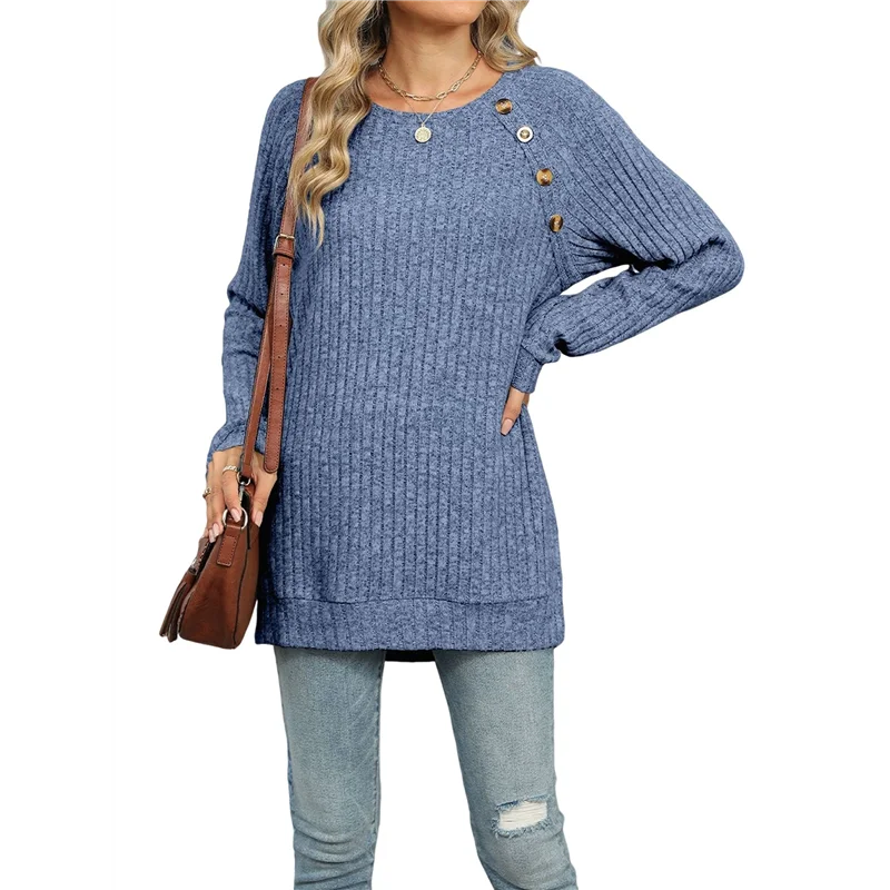 ASDS-Женские рубашки с длинными рукавами, легкие туники с декором на пуговицах, топы с разрезом по бокам