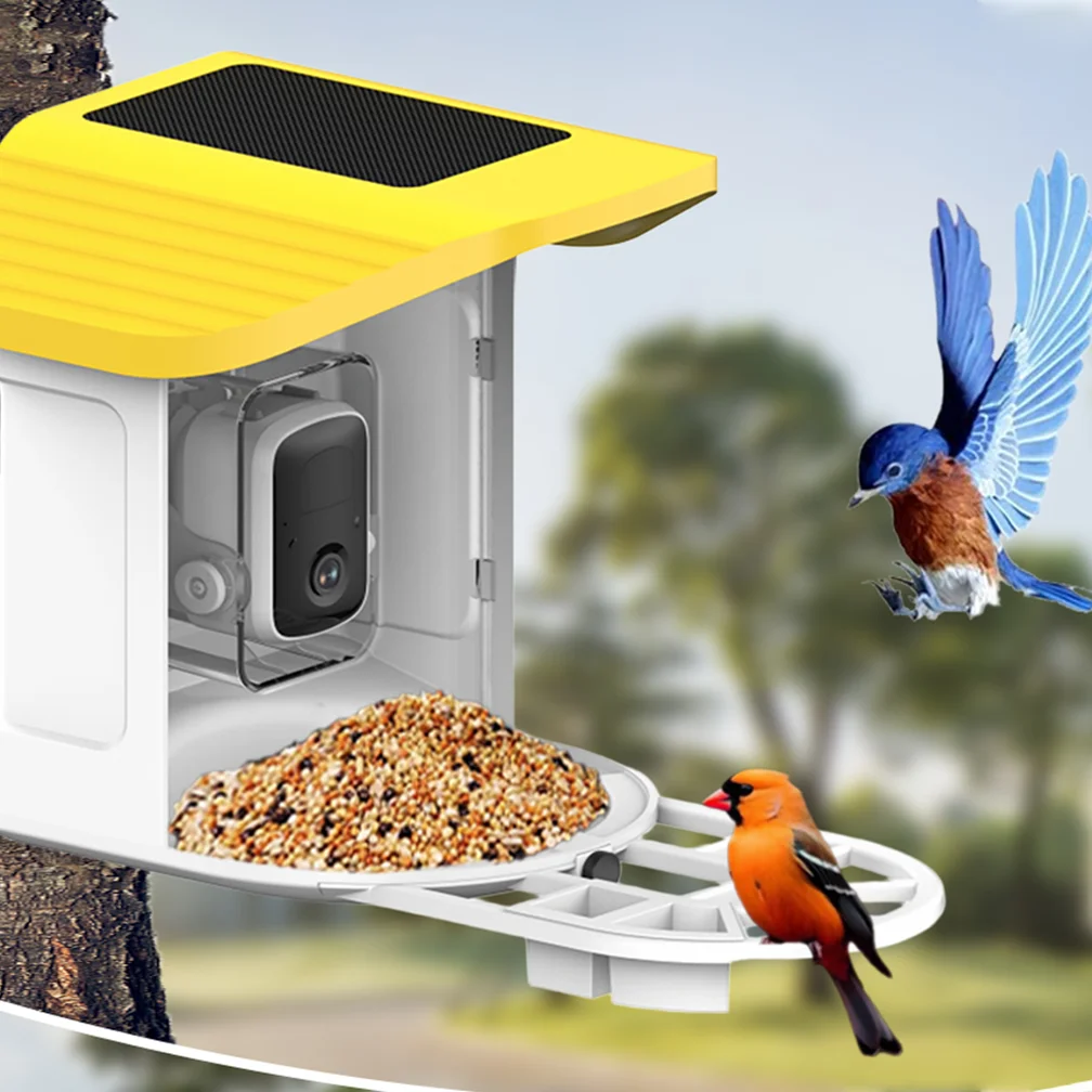 

STLFSmart Кормушка для птиц с индивидуальной поддержкой, автоматическая солнечная батарея, устойчивая к атмосферным воздействиям, наружное использование для наблюдения за птицами в саду