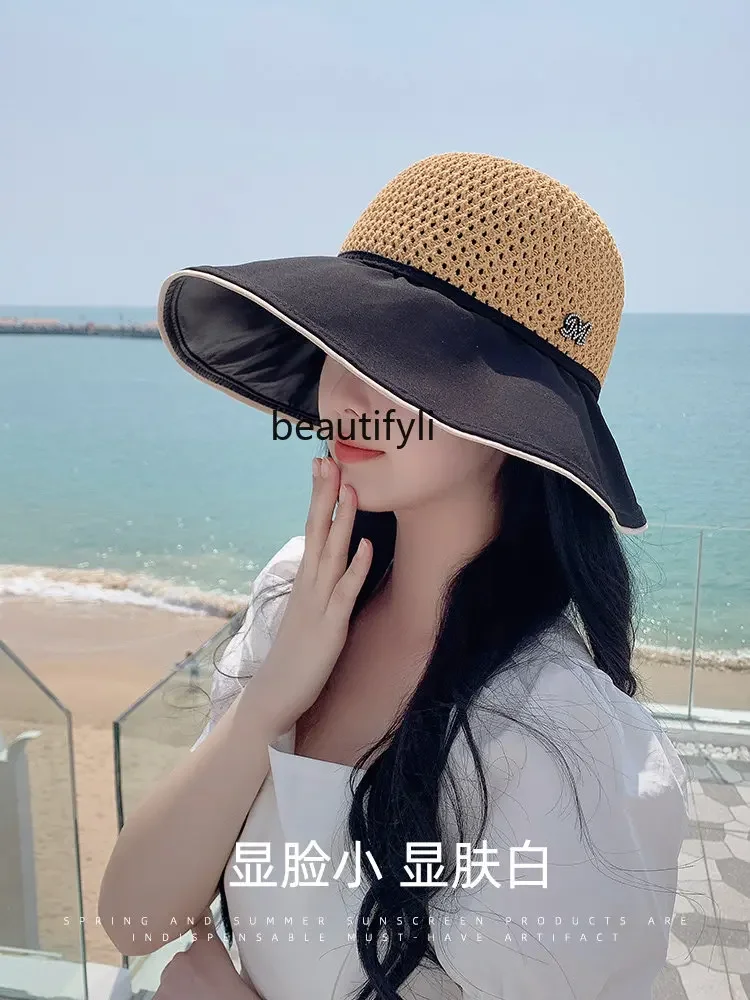 yj Sun Protection Hat Women's Summer Vinyl Big Brim Sun Hat Uv Protection Face-Covering Fisherman Hat