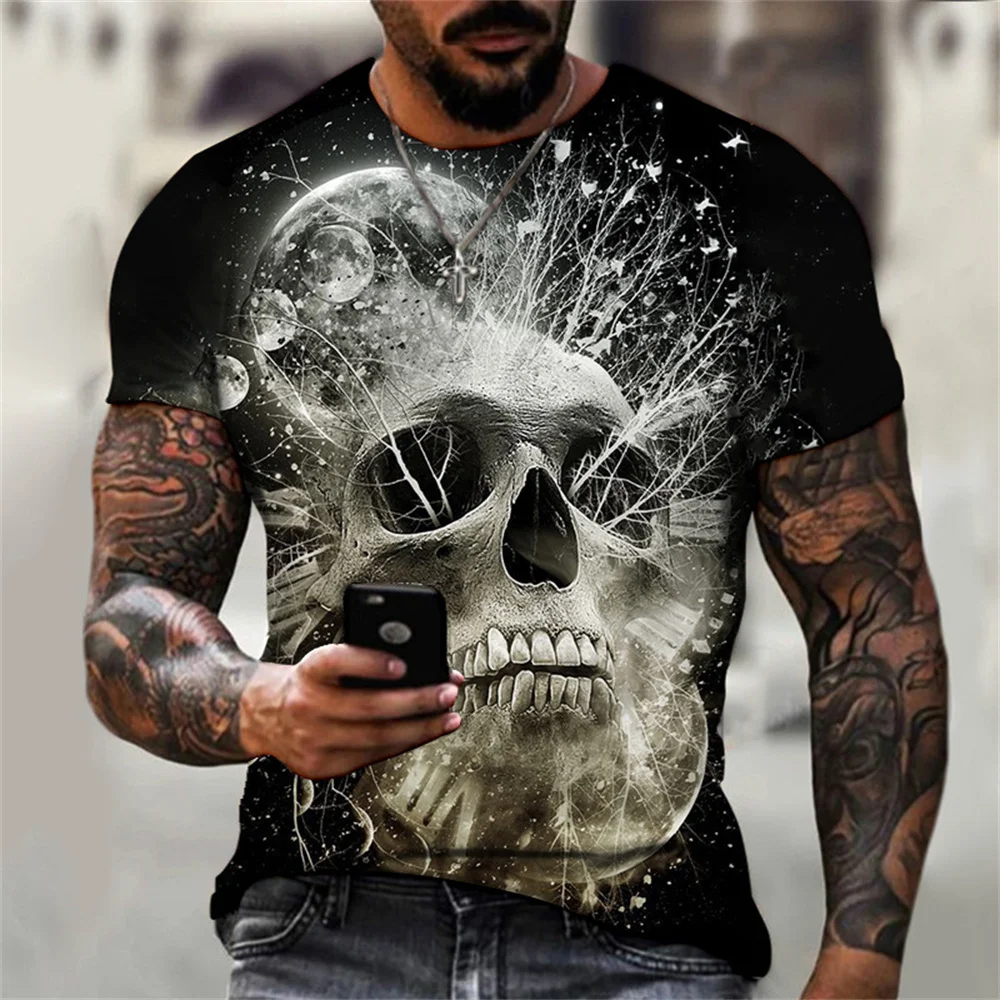 T-shirt da uomo stampata in 3D Fashion Skull Gothic Retro Harajuku t-shirt o-collo Street Punk a maniche corte Extra Large