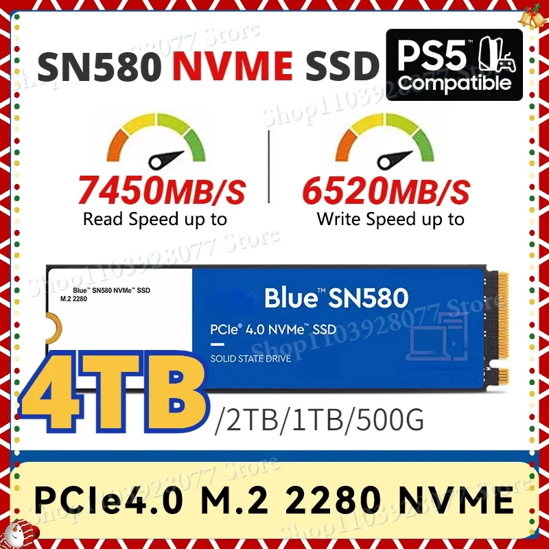 

Newest Original SN580 SSD 4TB DW Blue NVMe 500GB 1TB 2TB 8TB PCIe4.0 4150MB/s M.2 2280 Drives for Laptops Computer PC PS5