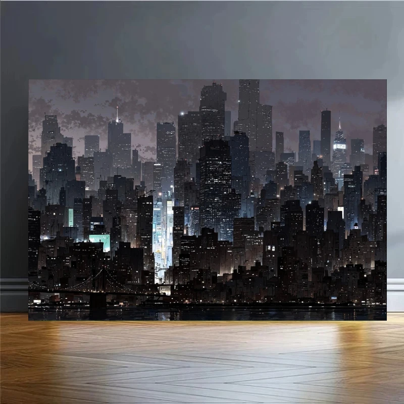 Oil Painting By Number Night City Skyscraper Skyline Bridge Urban Scenery Wall Decor for Game Room or Living Room Gift