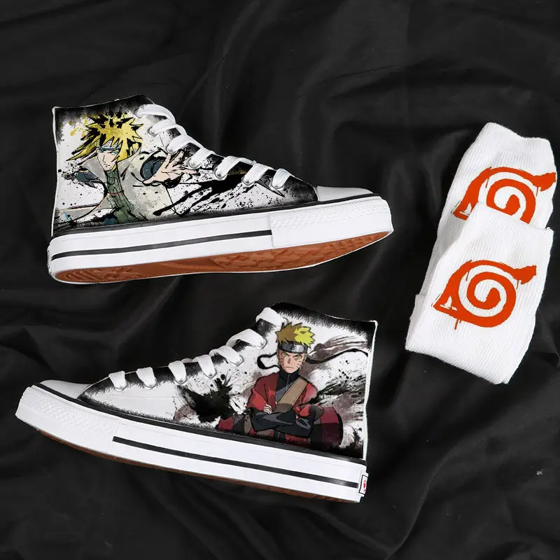 

2023New Anime Naruto Canvas Shose High-Top Sneakers Casual Shoes Unisex Cartoon Kakashi Sasuke Graffiti Flat Shoes Birthday Gift