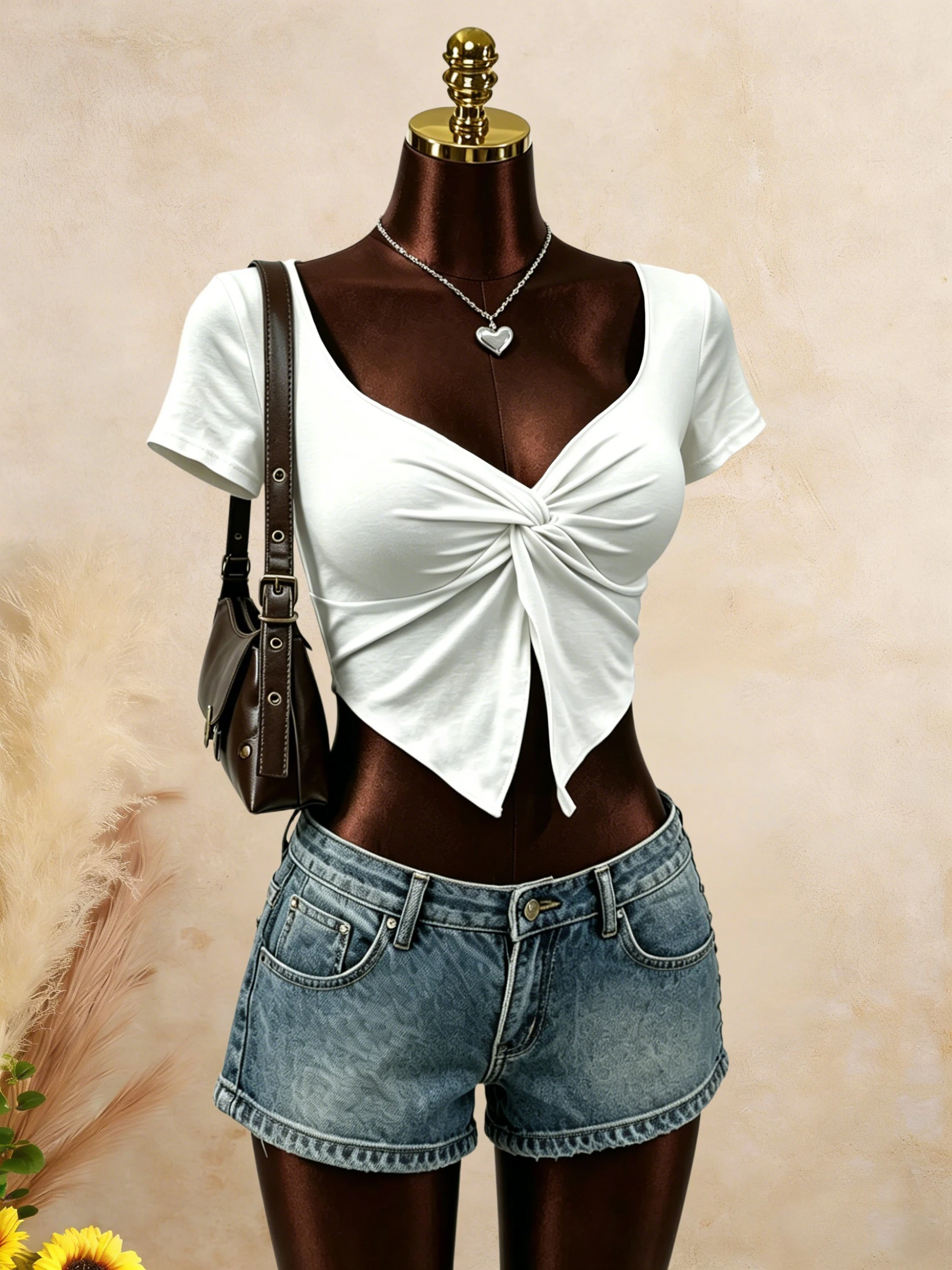Women V‑Neck Short Sleeve Crop Top Twist Front Split Irregular Hem High Stretch Soft Skin‑Friendly Fabric Slim Fit Y2K Daily Goi