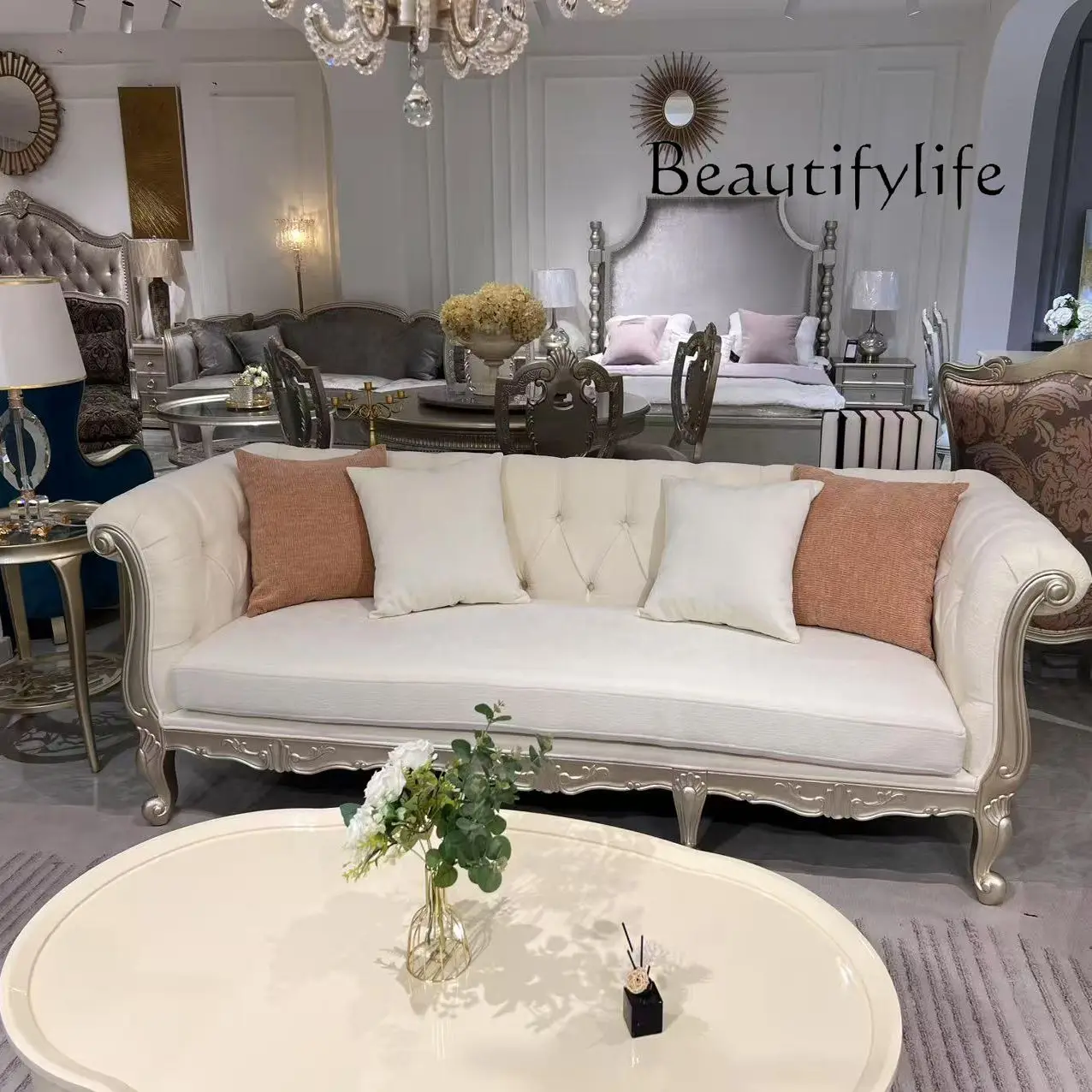 

Американский легкий роскошный диван из цельного дерева, европейский комбинированный диван ручной работы для одного и двух человек, мебель для виллы