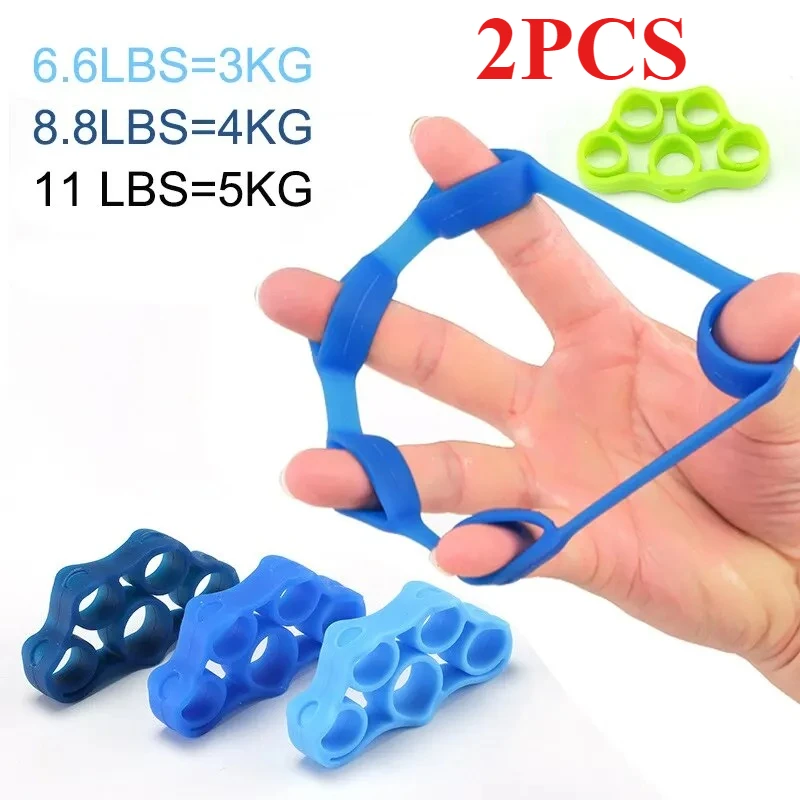 2er-Set Silikon-Fingertrainer: Handgriff-Widerstandsband, Handgelenk-Dehner, elastischer Fünf-Finger-Expander für Krafttraining