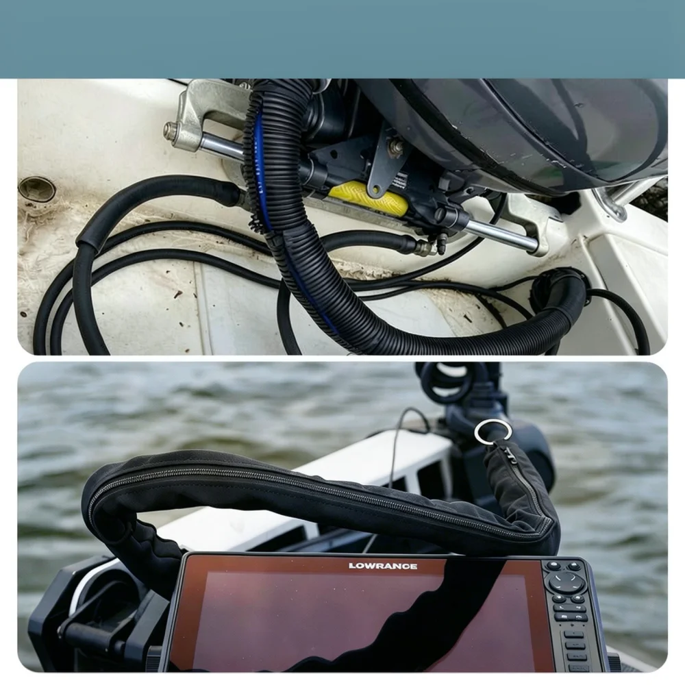 Zipper Wire Organizer Sleeve For Marine Trolling Motor Cable Protection Boat Electronics Harness Management Cover