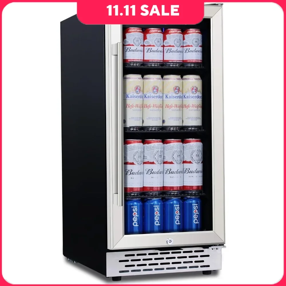 

Beverage , 15 Inch Built In Center With Glass Door Refrigerator, 180 Cans Beverage Cooler, Refrigerator Display Case