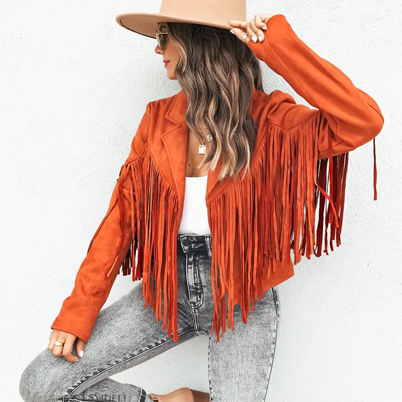 2025 Suede Tassel Jackets Women Outerwears Short Cardigan Jacket Woman Streetwear Women's Coats Fashion Autumn Lady Jackets Tops